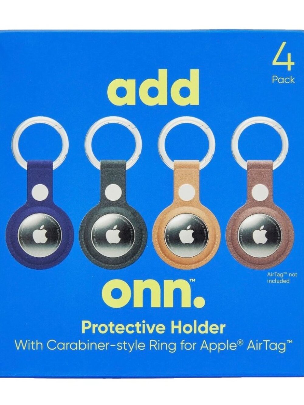Onn Protective Holder Carabiner-Style Ring for Apple AirTag 4-Pack